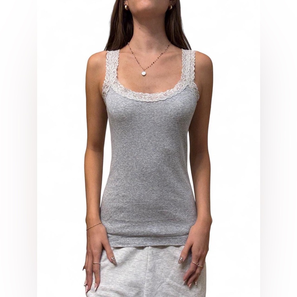 Gray Lace Trim Tank Top